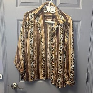 Stylish Brown Animal Print Button Down Shirt